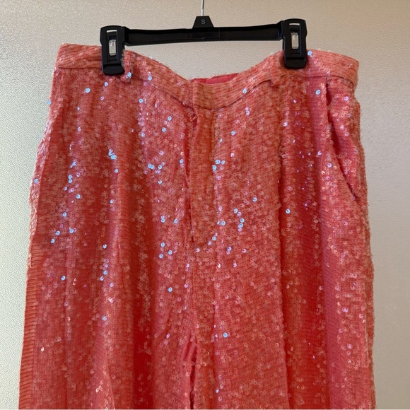 SALLY LAPOINTE Sequin Embellished Top Pants FULL SET in Coral Sz 12 US - Picture 7 of 14
